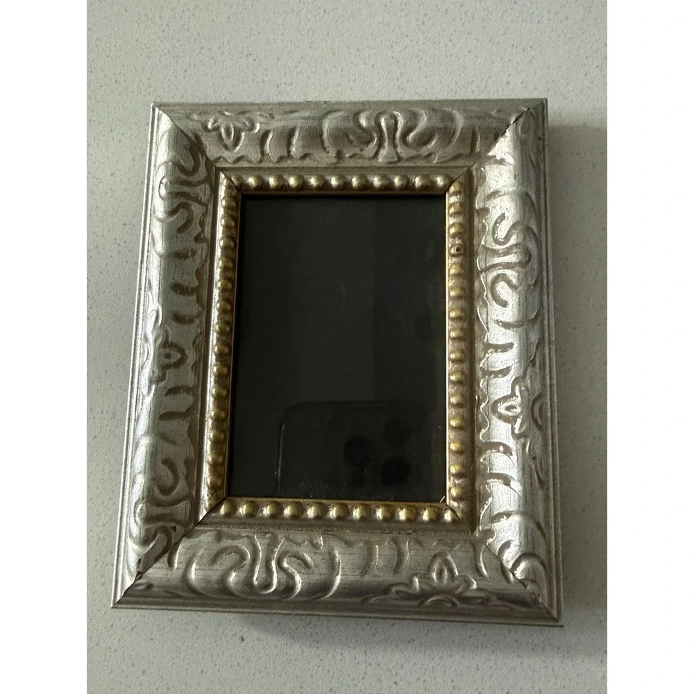 Vtg The Weston Gallery Ornate Silver Gold Beaded Scroll Picture Frame Tabletop